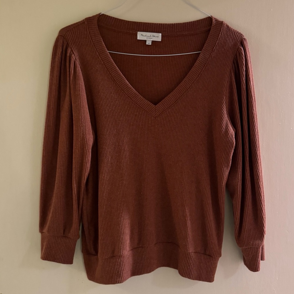 Michael Stars Brown/Clay V-neck Knit Top